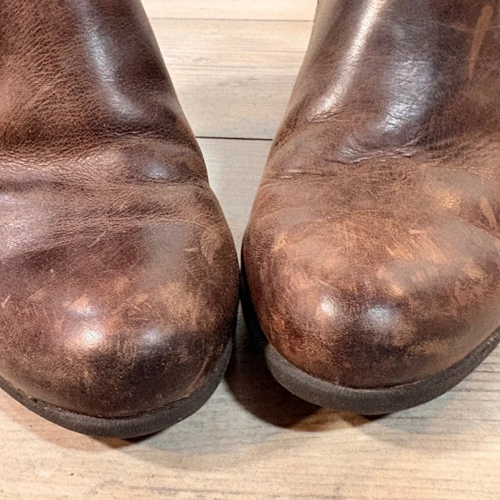BOC Leather Ankle Boots Women's 7.5‎ Side Zip Heel Casual Boho Cowgirl Western